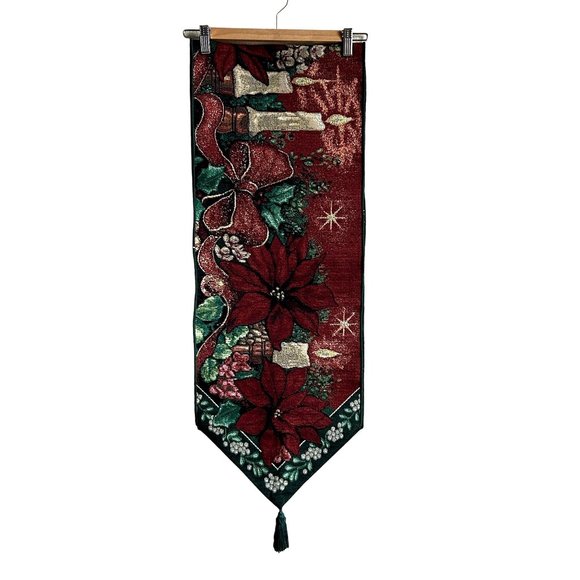 Manual Woodworkers and Weavers Woven Table Runner Poinsettia Candles 70x13 USA - Picture 1 of 10